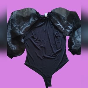 Mega Wear Black Sheer Long-sleeves Spandex Bodysuit Women's Size 2XL NWOT
